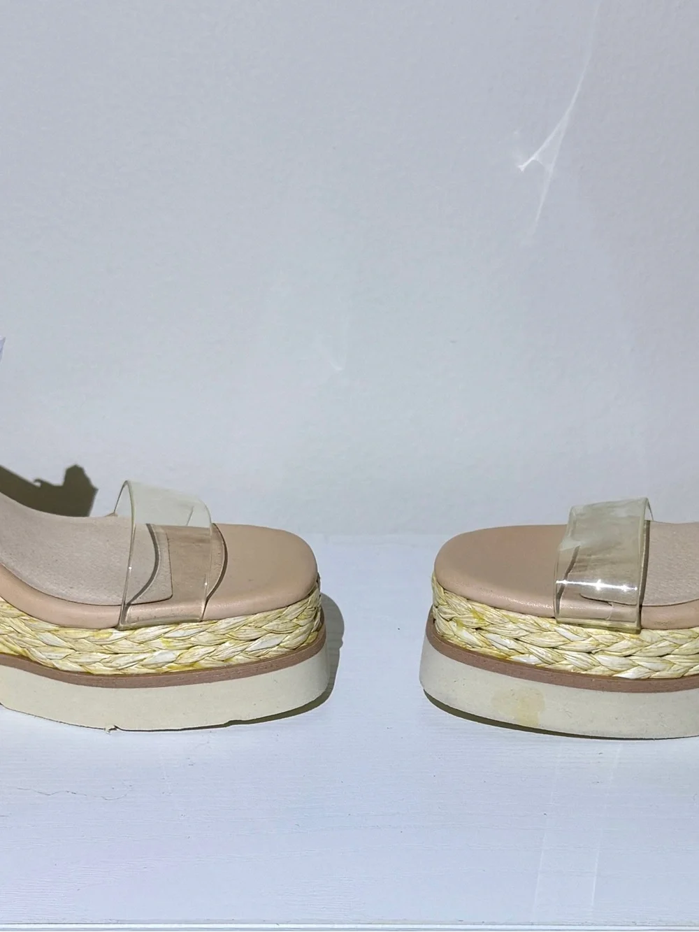 Dolce Vita Clear Vinyl & Woven Raffia Espadrille Wedges 6.5